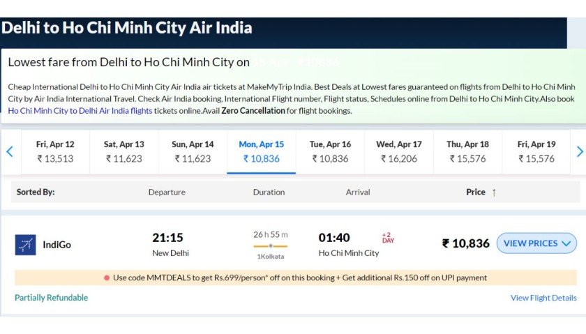 Delhi to Ho Chi Minh City Air India Flights