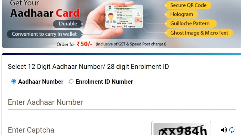 PVC Aadhar Card Order Online Apply